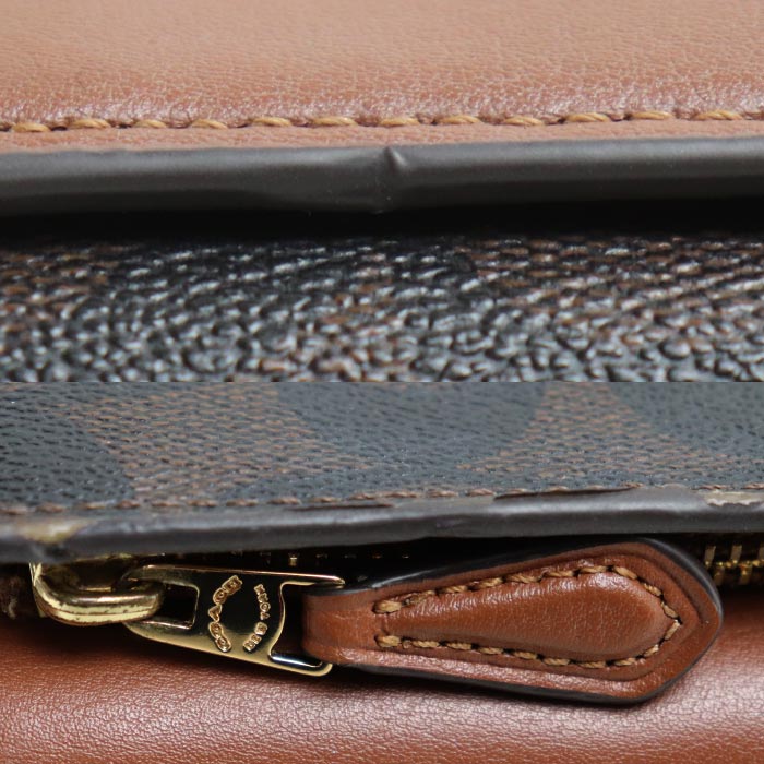 COACH コーチ マイクロウォレット シグネチャー 三つ折り財布 ブラウン CM761 レディース【中古】