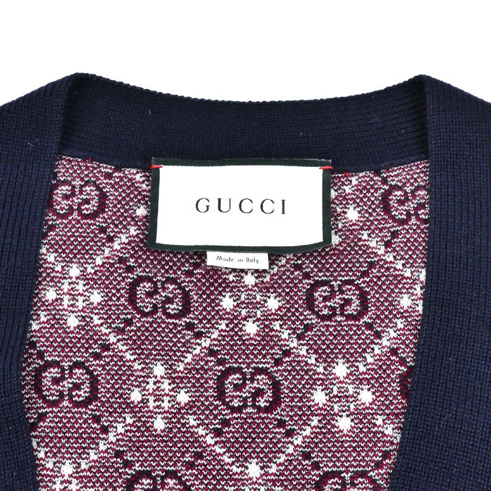 GUCCI グッチ GGロゴ カーディガン ネイビー 553602 XKAHC XL メンズ【中古】