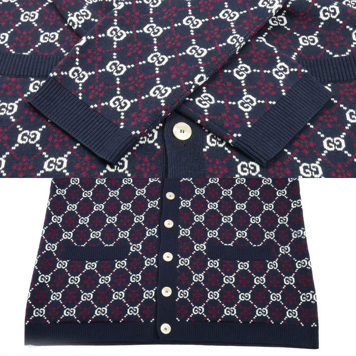 GUCCI グッチ GGロゴ カーディガン ネイビー 553602 XKAHC XL メンズ【中古】