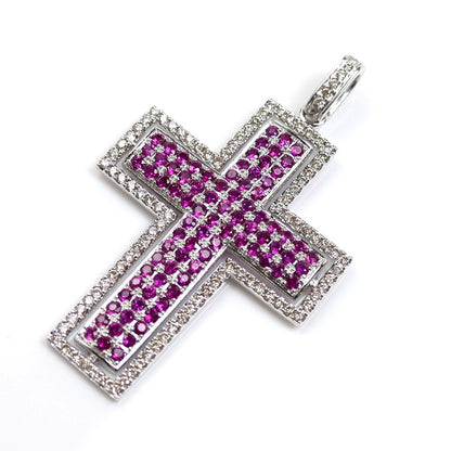 K18WG ホワイトゴールド クロス ペンダントトップ ルビー1.45ct ダイヤモンド0.50ct 6.8g レディース【中古】【美品】
