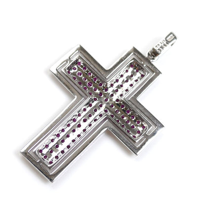 K18WG ホワイトゴールド クロス ペンダントトップ ルビー1.45ct ダイヤモンド0.50ct 6.8g レディース【中古】【美品】
