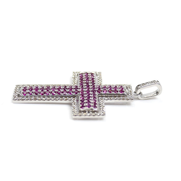 K18WG ホワイトゴールド クロス ペンダントトップ ルビー1.45ct ダイヤモンド0.50ct 6.8g レディース【中古】【美品】
