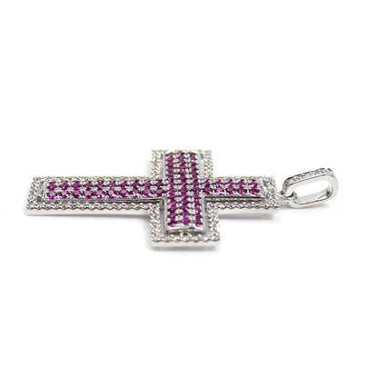 K18WG ホワイトゴールド クロス ペンダントトップ ルビー1.45ct ダイヤモンド0.50ct 6.8g レディース【中古】【美品】