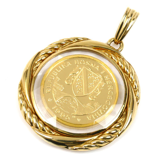 K24YG イエローゴールド K18YG イエローゴールド ボスニア ヘルツェゴビナ 1/5OZ ペンダントトップ 15.6g スヴェルナ金貨 1995年 馬 両面ガラス ユニセックス【中古】