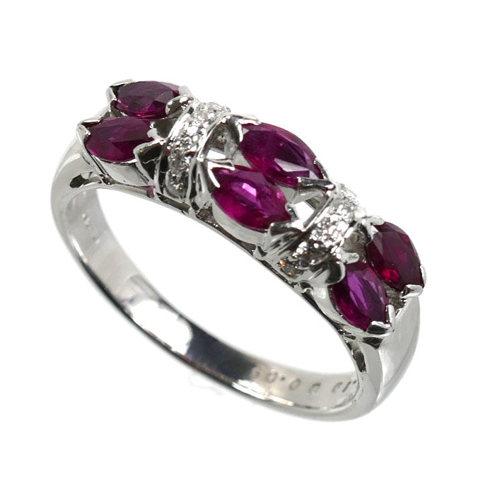 K18WG ホワイトゴールド リング・指輪 ルビー1.19ct ダイヤモンド0.09ct 15号 4.8g レディース【中古】【美品】