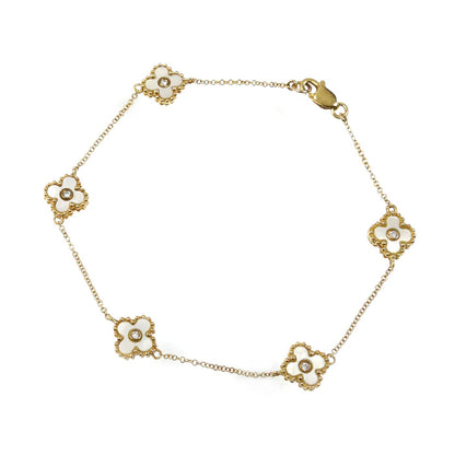 K18YG イエローゴールド マザーオブパール ブレスレット ダイヤモンド0.15ct 3.7g 17.5cm レディース【中古】