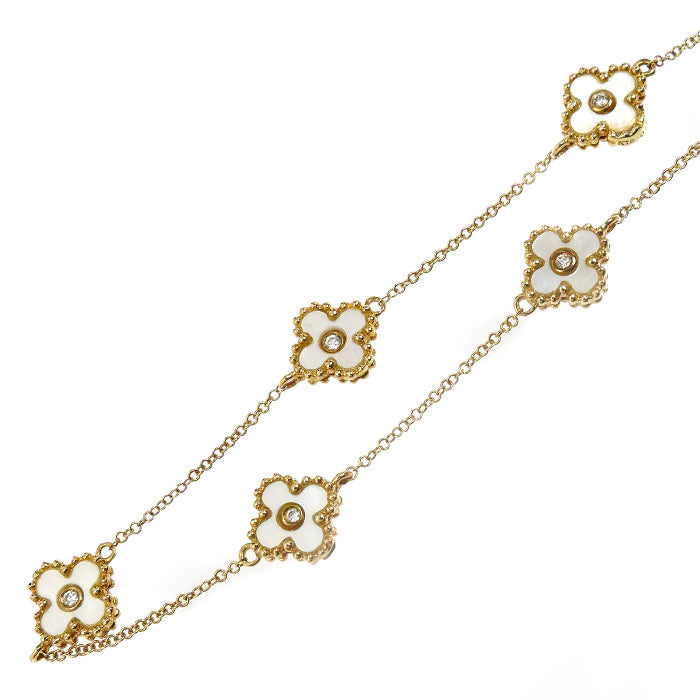 K18YG イエローゴールド マザーオブパール ブレスレット ダイヤモンド0.15ct 3.7g 17.5cm レディース【中古】