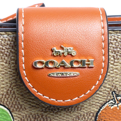 COACH コーチ ミディアム コーナージップ オレンジプリント 二つ折り財布 オレンジ タンマルチ CAP04 アウトレット レディース【中古】