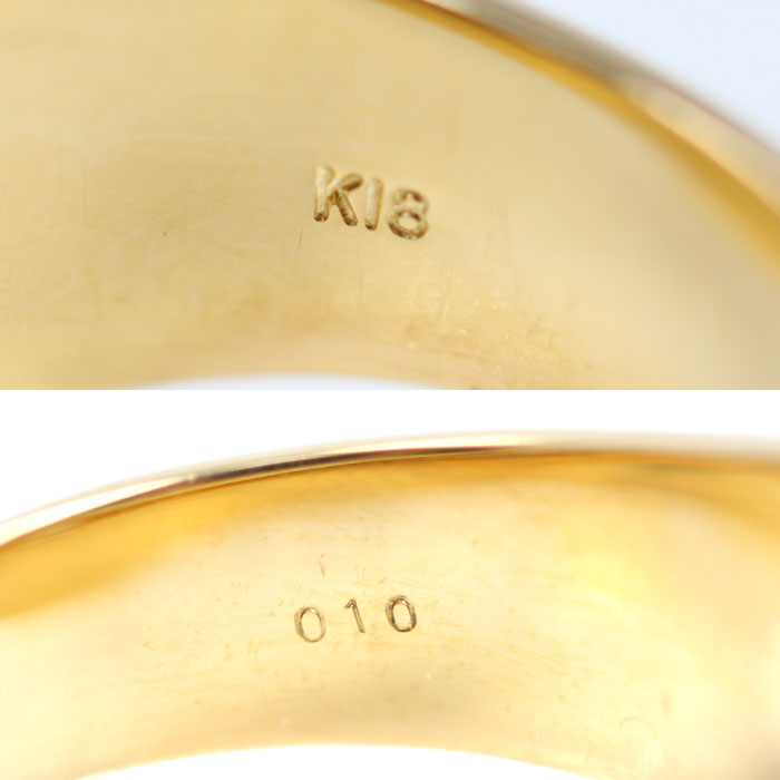 K18YG イエローゴールド 印台 リング・指輪 ダイヤモンド0.10ct 18号 13.6g メンズ【中古】