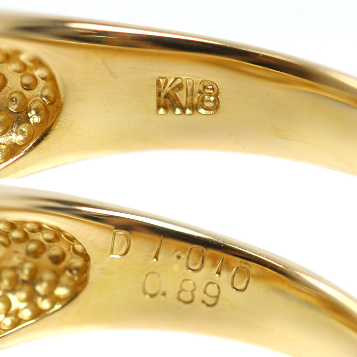 K18YG イエローゴールド リング・指輪 ダイヤモンド1.01ct ダイヤモンド0.89ct 12号 4.4g レディース【中古】