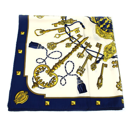HERMES エルメス カレ90 レ クレ スカーフ ブルー レディース【中古】