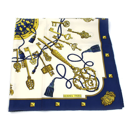 HERMES エルメス カレ90 レ クレ スカーフ ブルー レディース【中古】