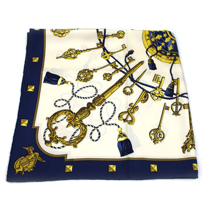 HERMES エルメス カレ90 レ クレ スカーフ ブルー レディース【中古】