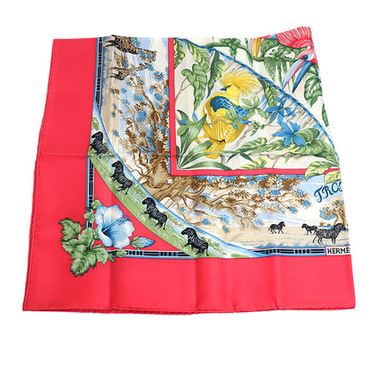 HERMES エルメス カレ90 TROPIQUES スカーフ ピンク マルチ レディース【中古】【美品】