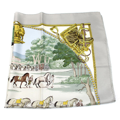 HERMES エルメス カレ90 PRESENTATION DE CHEVAVX スカーフ グレー レディース【中古】