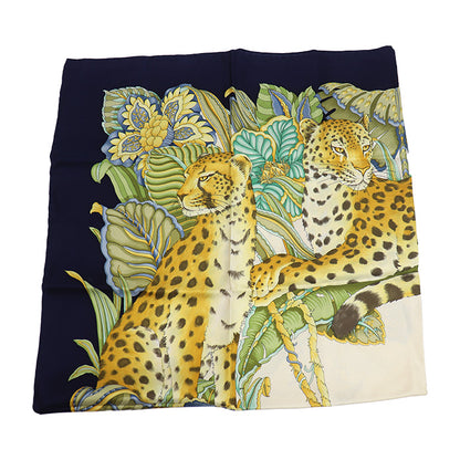 Salvatore Ferragamo サルヴァトーレフェラガモ ヒョウ/フラワー スカーフ ネイビー マルチ レディース【中古】