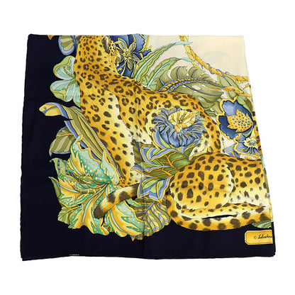 Salvatore Ferragamo サルヴァトーレフェラガモ ヒョウ/フラワー スカーフ ネイビー マルチ レディース【中古】