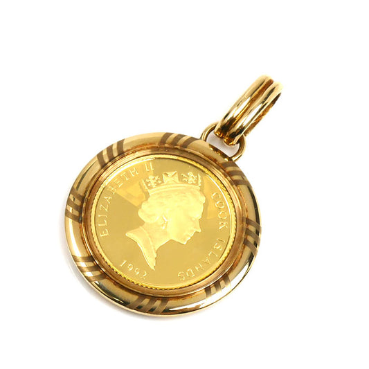 K24YG イエローゴールド K18YG イエローゴールド クック諸島 1/25OZ ペンダントトップ 4.7g 両面ガラス ユニセックス【中古】