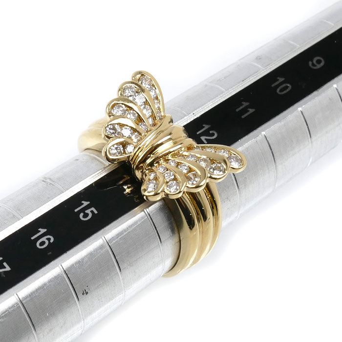 K18YG イエローゴールド バタフライ リング・指輪 ダイヤモンド0.44ct 13.5号 5.4g レディース【中古】