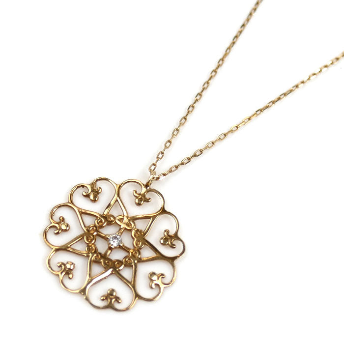 K10ゴールド ネックレス ダイヤモンド0.01ct 0.7g 40cm レディース【中古】