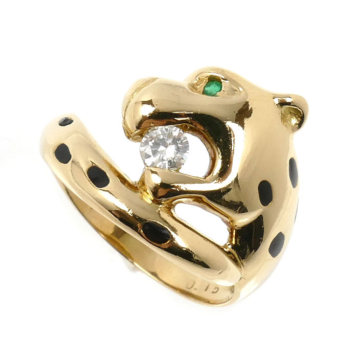 K18YG イエローゴールド パンサー リング・指輪 ダイヤモンド0.15ct 14号 5.4g レディース【中古】