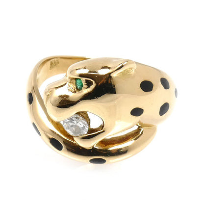 K18YG イエローゴールド パンサー リング・指輪 ダイヤモンド0.15ct 14号 5.4g レディース【中古】