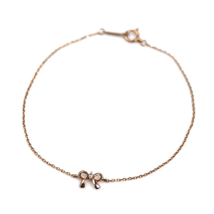 canal4℃ カナルヨンドシー K10PG ピンクゴールド リボン ブレスレット ダイヤモンド 0.5g 16.5cm レディース【中古】