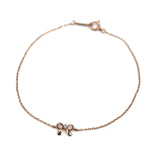 canal4℃ カナルヨンドシー K10PG ピンクゴールド リボン ブレスレット ダイヤモンド 0.5g 16.5cm レディース【中古】