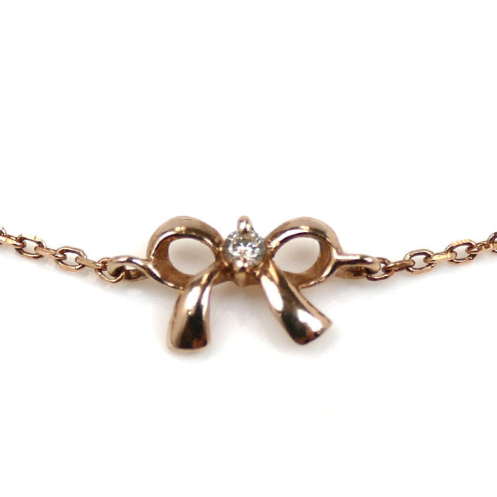 canal4℃ カナルヨンドシー K10PG ピンクゴールド リボン ブレスレット ダイヤモンド 0.5g 16.5cm レディース【中古】