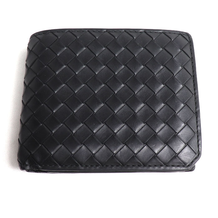 BOTTEGAVENETA ボッテガヴェネタ イントレチャート ピッコロ 二つ折り財布 ブラック 805654V4LQ28803 メンズ【中古】