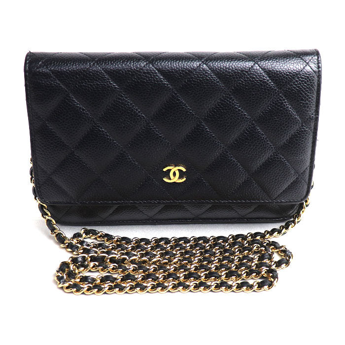 CHANEL シャネル マトラッセ キャビアスキン チェーンウォレット ショルダーバッグ ブラック A33814 キャビアスキン レディース【中古】