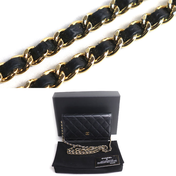 CHANEL シャネル マトラッセ キャビアスキン チェーンウォレット ショルダーバッグ ブラック A33814 キャビアスキン レディース【中古】