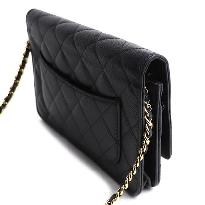 CHANEL シャネル マトラッセ キャビアスキン チェーンウォレット ショルダーバッグ ブラック A33814 キャビアスキン レディース【中古】
