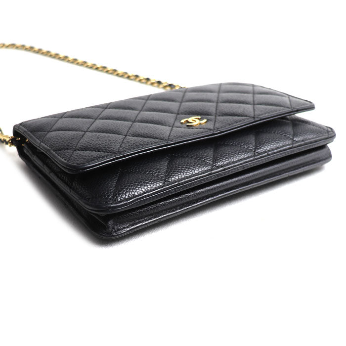 CHANEL シャネル マトラッセ キャビアスキン チェーンウォレット ショルダーバッグ ブラック A33814 キャビアスキン レディース【中古】