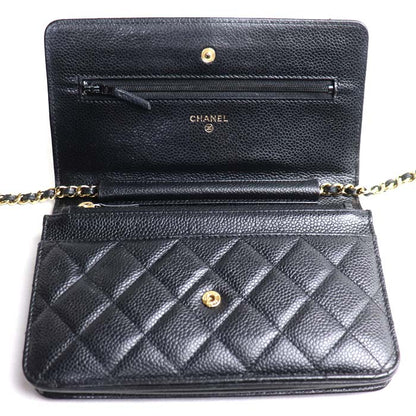 CHANEL シャネル マトラッセ キャビアスキン チェーンウォレット ショルダーバッグ ブラック A33814 キャビアスキン レディース【中古】