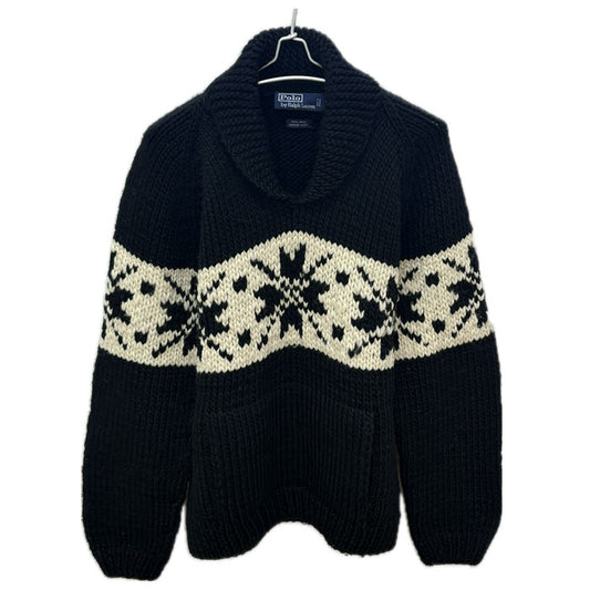POLO RALPH LAUREN ポロ・ラルフローレン ハンドニット セーター ブラック ホワイト L メンズ【中古】