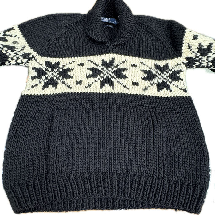 POLO RALPH LAUREN ポロ・ラルフローレン ハンドニット セーター ブラック ホワイト L メンズ【中古】