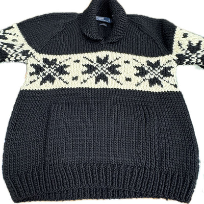 POLO RALPH LAUREN ポロ・ラルフローレン ハンドニット セーター ブラック ホワイト L メンズ【中古】