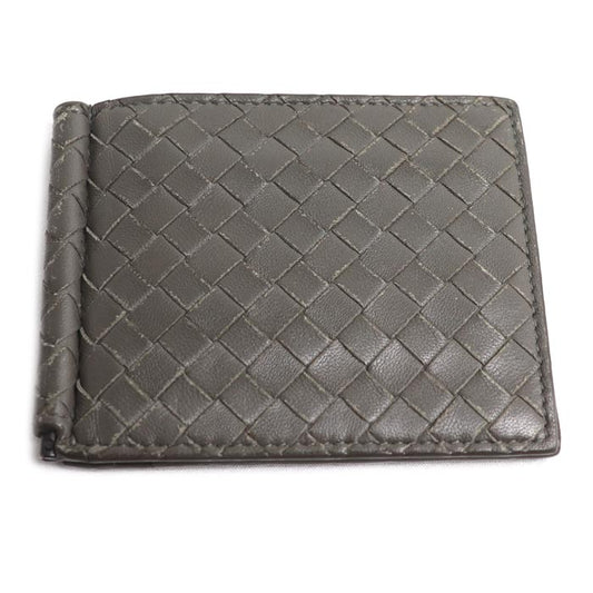 BOTTEGAVENETA ボッテガヴェネタ イントレチャート マネークリップ 二つ折り財布 グレー メンズ【中古】