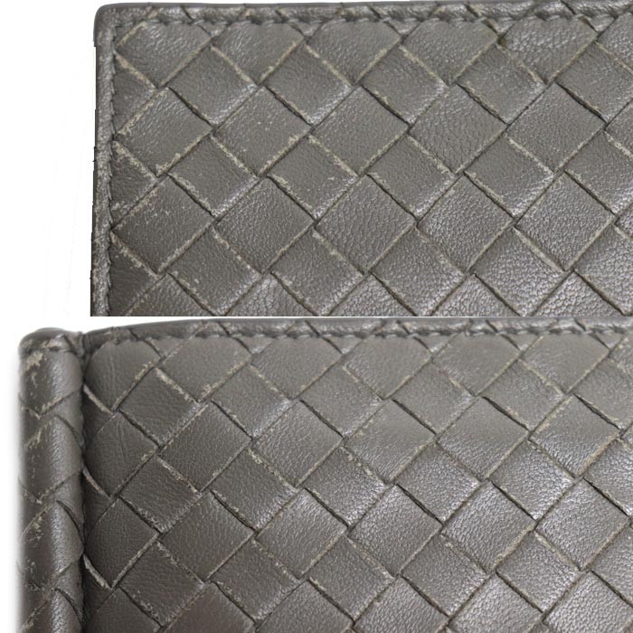 BOTTEGAVENETA ボッテガヴェネタ イントレチャート マネークリップ 二つ折り財布 グレー メンズ【中古】