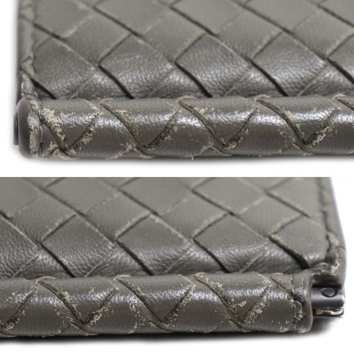 BOTTEGAVENETA ボッテガヴェネタ イントレチャート マネークリップ 二つ折り財布 グレー メンズ【中古】