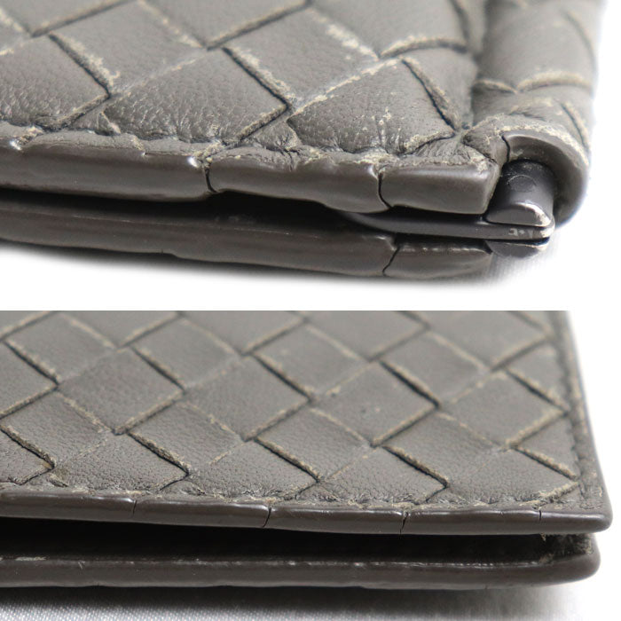 BOTTEGAVENETA ボッテガヴェネタ イントレチャート マネークリップ 二つ折り財布 グレー メンズ【中古】