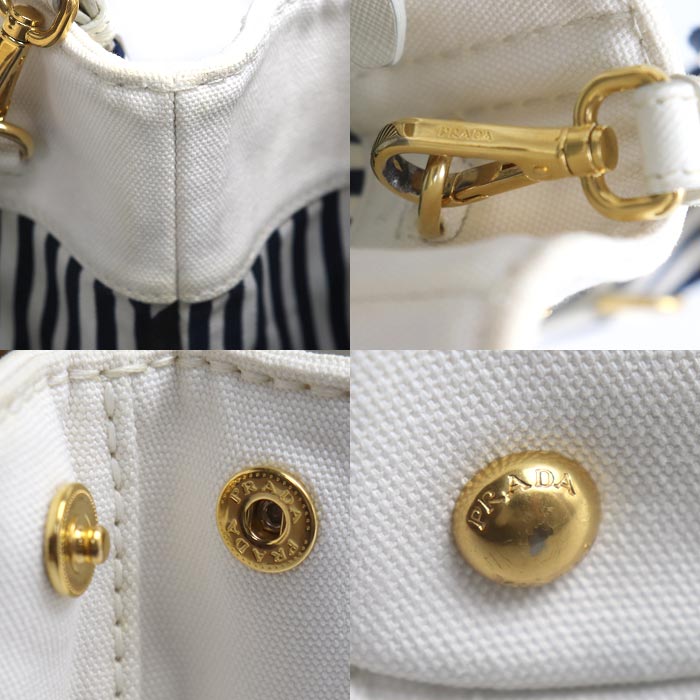 PRADA プラダ カナパトート 2Wayショルダーバッグ ホワイト ネイビー 1BG439 ZKI F0UB0 レディース【中古】