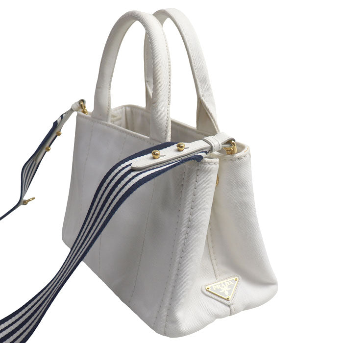 PRADA プラダ カナパトート 2Wayショルダーバッグ ホワイト ネイビー 1BG439 ZKI F0UB0 レディース【中古】