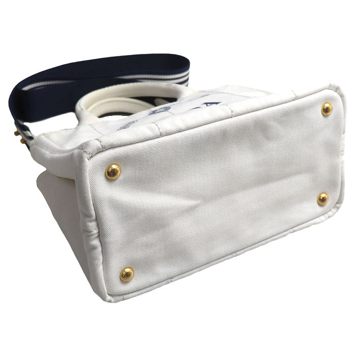 PRADA プラダ カナパトート 2Wayショルダーバッグ ホワイト ネイビー 1BG439 ZKI F0UB0 レディース【中古】