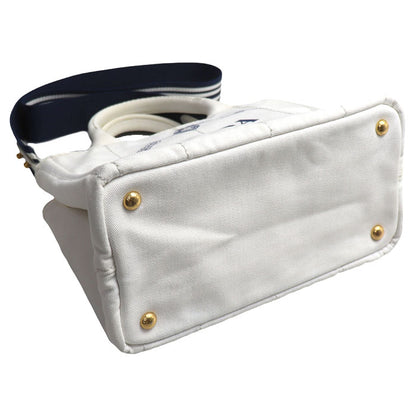 PRADA プラダ カナパトート 2Wayショルダーバッグ ホワイト ネイビー 1BG439 ZKI F0UB0 レディース【中古】