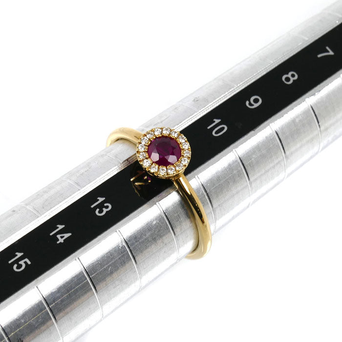 K18YG イエローゴールド リング・指輪 ルビー ダイヤモンド0.06ct 11号 1.7g レディース【中古】