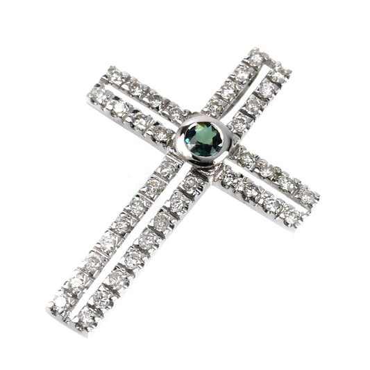 K18WG ホワイトゴールド クロス ペンダントトップ アレキサンドライト0.10ct ダイヤモンド0.32ct 1.4g ユニセックス【中古】