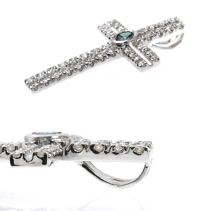 K18WG ホワイトゴールド クロス ペンダントトップ アレキサンドライト0.10ct ダイヤモンド0.32ct 1.4g ユニセックス【中古】