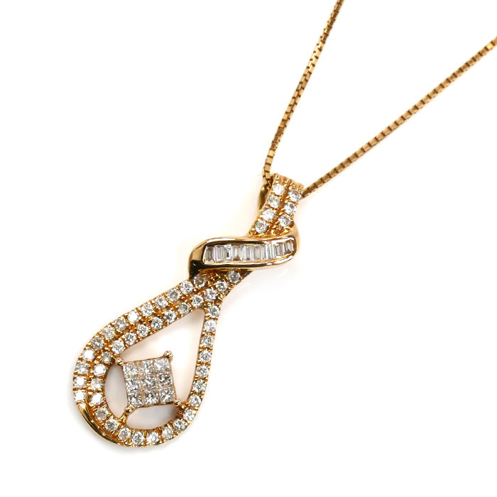K18PG ピンクゴールド ネックレス ダイヤモンド0.50ct 3.4g ～45cm フリーチェーン レディース【中古】